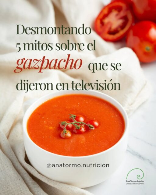 📺 Esta semana se han compartido en un programa de televisión varias afirmaciones sobre el gazpacho 🍅 que, como nutricionista, creo que merecen una aclaración.Es muy importante que este tipo de informaciones estén respaldadas por la evidencia científica. Porque un mensaje erróneo puede generar dudas innecesarias sobre alimentos que forman parte de una alimentación saludable.⏩️ Desliza para descubrir qué dice la evidencia sobre cada uno de estos puntos.#nutrición #tarragona #atnutrición #gazpacho #tomate